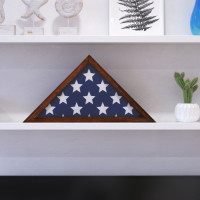 Flash Furniture HFMHD-GDIS-CRE8-602315-GG Sheehan Rustic Brown Memorial Flag Display Case - Solid Wood Military Flag Display Case for 9.5 x 5 American Veteran Flag